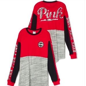 VS Pink Long Sleeve Crew Neck Top - Silver Bling - Size Medium